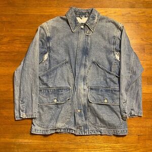Vintage Freego Denim Chore Jacket Light Wash Utility Workwear Coat Mens Large
